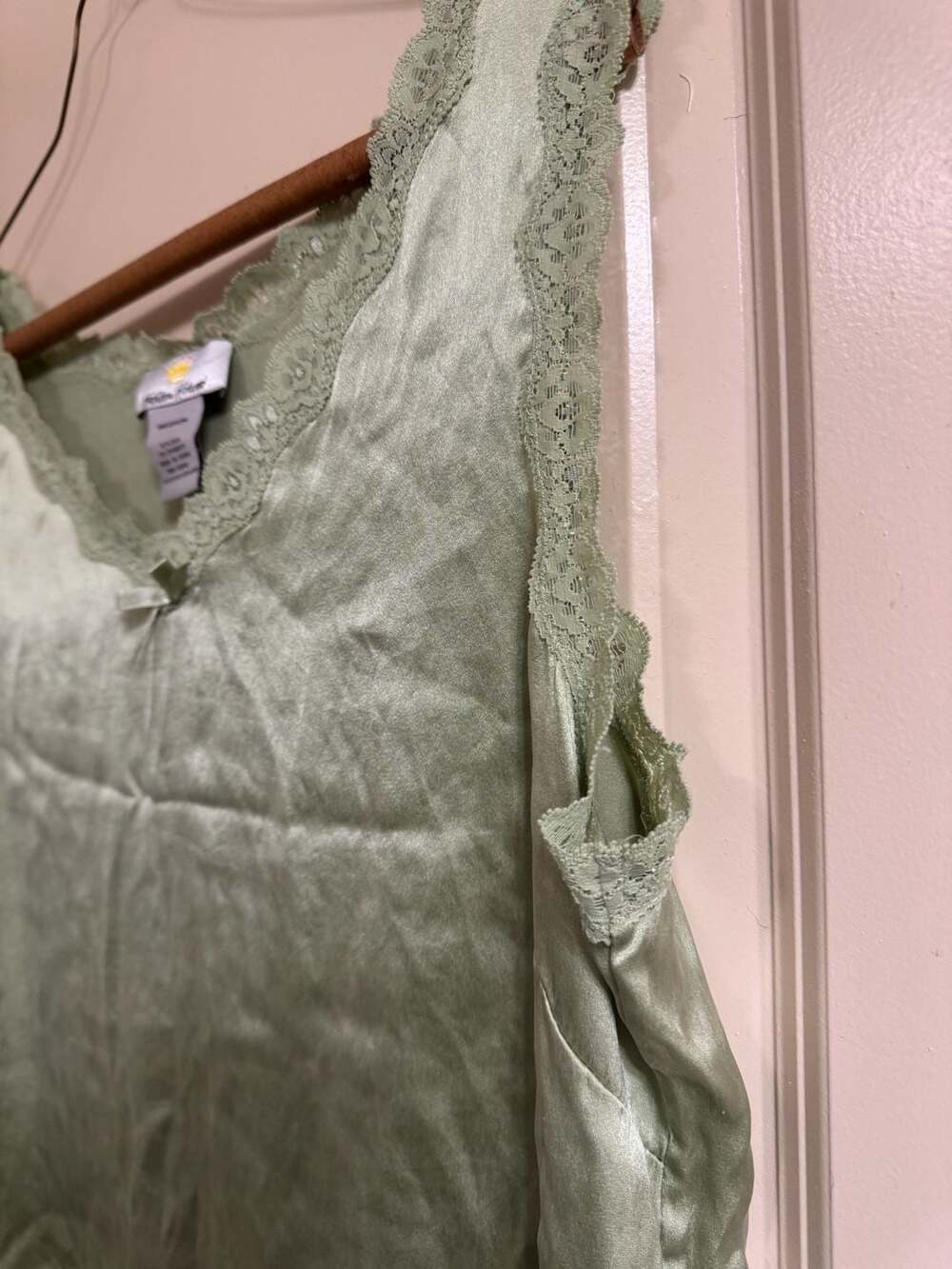 Kathleen Kirkwood Sage Green Silk Spandex Lace Trim Tank Top - Picture 4 of 5